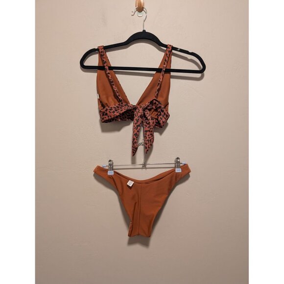 Aerie Small Cheekier Plus Coquine Bottom Triangle Top Brown Cheetah - Picture 2 of 4